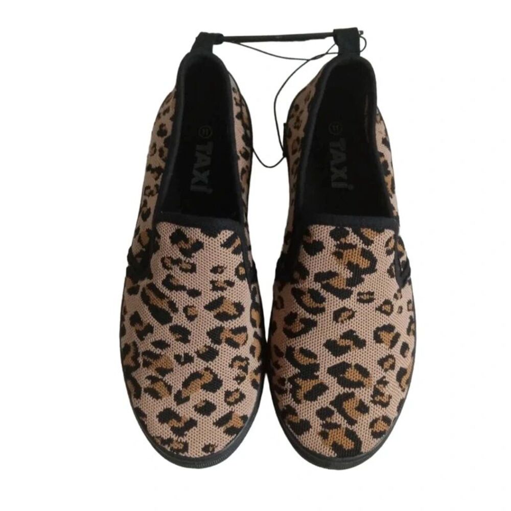 Taxi Jolene Brown Black Tan Leopard Print Tight Knit Canvas Sneaker Women's 11